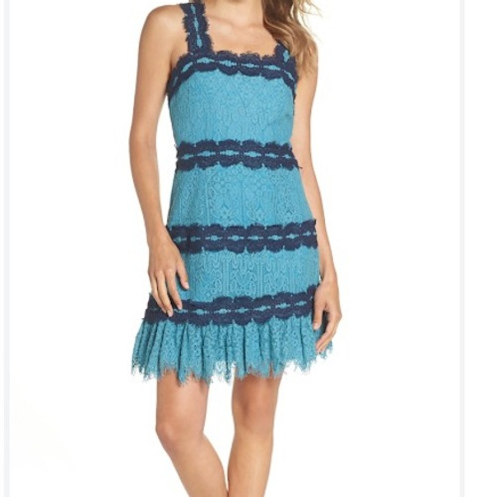 Foxiedox Lace Dress Party Cocktail Sleeveless‎ Aqua Blue XS